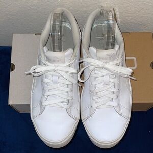 PUMA White SMASH PUMA LEATHER PLATFORM SNEAKERS Sz. 8